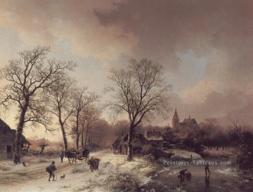  Barend Tableaux - Figures dans un paysage d’hiver néerlandais Barend Cornelis Koekkoek